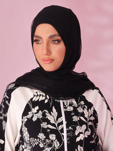 Active Blooms Black Silk Chiffon Scarves